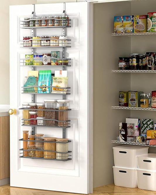 Moforoco 6-Tier Over The Door Pantry Organizer, Pantry Organization and Storage, Black Hanging Basket Cabinet Door Wall Spice Rack Shelves, Home & Kitchen Laundry Room Bathroom Essentials accessories by MOFOROCO