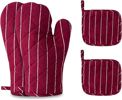 4Pcs Oven Mitts and Pot Holders, Heat Resistant Oven Mitts Set with Pothholder,Heat Resistant Microwave Gloves Safe for Baking,Cooking, BBQ (Red) by CoekMoed