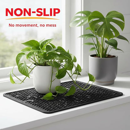 Silicone Drying Mat 16 × 12 – Black Non-Slip Sink Mat for Kitchen Counter, Heat-Resistant Food-Grade Dish Pad, Easy-Clean Multipurpose Drawer Liner (Black, 16'' x 12'')