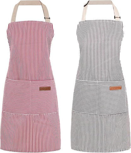 2 Pack Cooking Aprons Adjustable Bib Apron for Women with 2 Pockets, Kitchen Restaurant Men Chefs Aprons