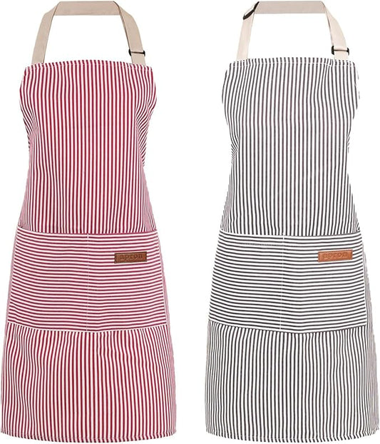 2 Pack Cooking Aprons Adjustable Bib Apron for Women with 2 Pockets, Kitchen Restaurant Men Chefs Aprons