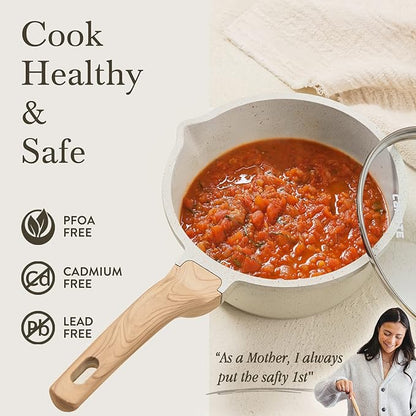 CAROTE 1.5Qt & 3.0Qt Sauce Pan Sets with Lid Cooking Pots Nonstick Saucepans Cookware Set with Pour Spout Small Kitchen Pot, Induction Comptable, Easy to Clean, PFOA FREE (White Granite) - Image 7