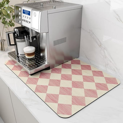 AMOAMI Coffee Mat Hide Stain Rubber Backed Absorbent Dish Drying Mat for Kitchen Counter - Fits Under Coffee Maker or Machine - PINK 16X24 by AMOAMI