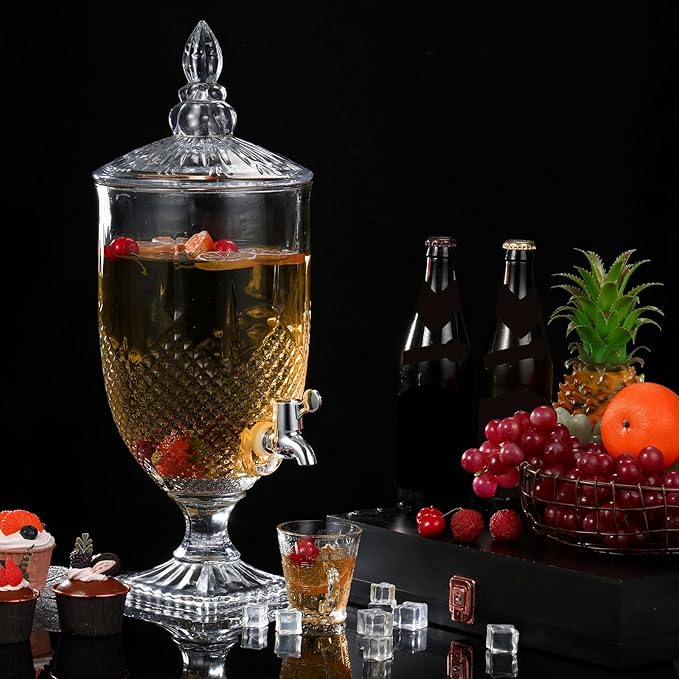 Bokon 2 Pieces Drink Dispensers for Parties Crystal Iced Beverage Dispenser with Stand and Spigot, Glass Liquid Containers Wide Mouth Beverage Server for Juice Tea Wedding (Exquisite) - Image 3
