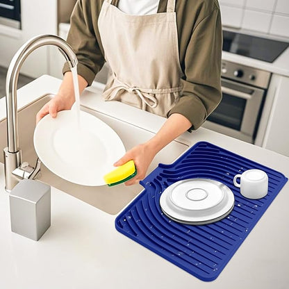 Dish Drying Mat for Kitchen Counter, with Built-in Drain Lip, Food-Grade Silicone, Easy Clean Pad for Countertop Protection, Multi-Functional Use (18x11.8, Midnight Blue) - Image 6