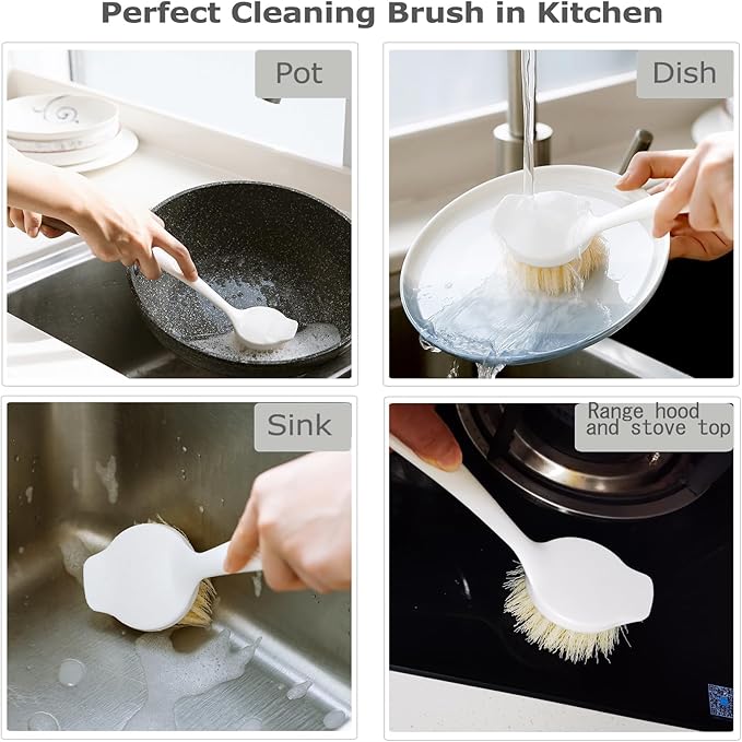 Facjoleco Dish Brush with Handle, Pot Brush, 2 Pack Kitchen Scrub Brushes for Cleaning, Dish Scrubber with Soft Bristles for Sink, Pots, Pans - Image 5