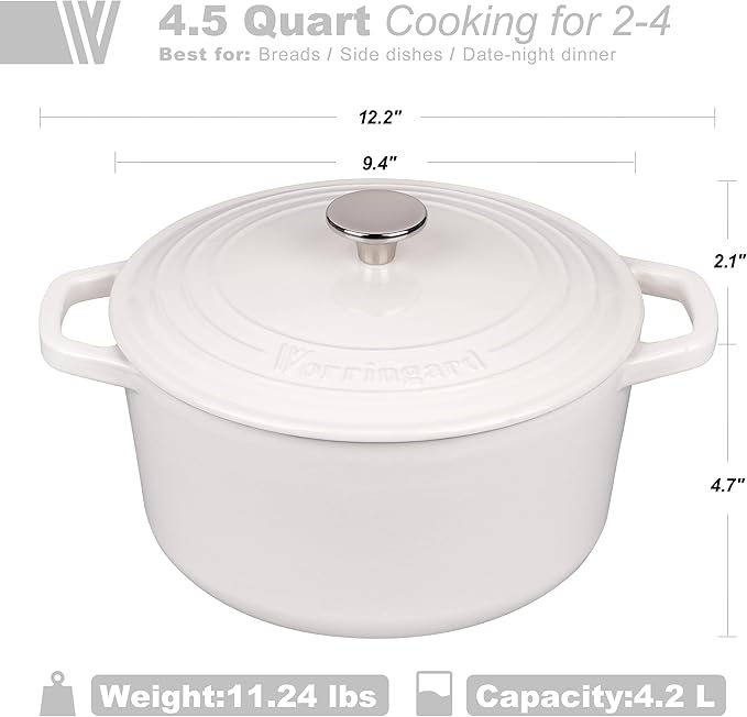 VORRINGARD Enameled Cast Iron Dutch Oven Pot with Lid, for Bread Baking, Round Bread Oven- include Sourdough Bread Baking Supplies Set, 4.5QT, White - Image 2