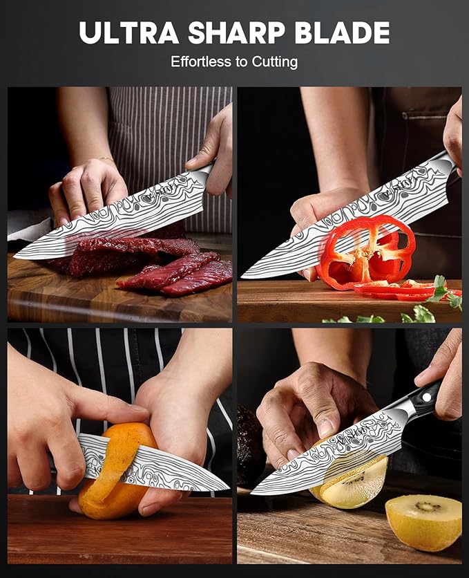 MOSFiATA 2Pcs Chef Knife Set, Sharp Kitchen Knife High Carbon German EN1.4116 Stainless Steel Cooking Knife, 9"&6" Chopping Knife Kitchen Knives Set with Ergonomic Handle, Gift Box - Image 6