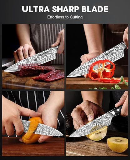 MOSFiATA 2Pcs Chef Knife Set, Sharp Kitchen Knife High Carbon German EN1.4116 Stainless Steel Cooking Knife, 9"&6" Chopping Knife Kitchen Knives Set with Ergonomic Handle, Gift Box - Image 6