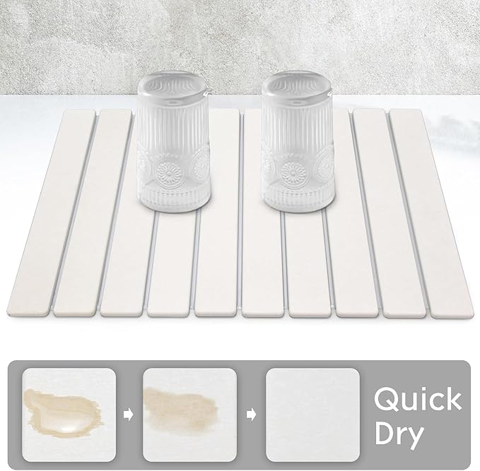 Large Stone Dish Drying Mats for Kitchen Counter, 23"(L)×15"(W) Quick Dry Collapsible Dish Drying Mat, Eco-Friendly Absorbent Diatomaceous Earth Mats for Dishes Bottles Cups, Match Any Countertop