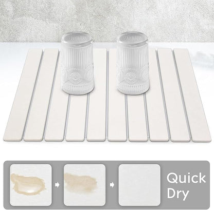 Large Stone Dish Drying Mats for Kitchen Counter, 23"(L)×15"(W) Quick Dry Collapsible Dish Drying Mat, Eco-Friendly Absorbent Diatomaceous Earth Mats for Dishes Bottles Cups, Match Any Countertop