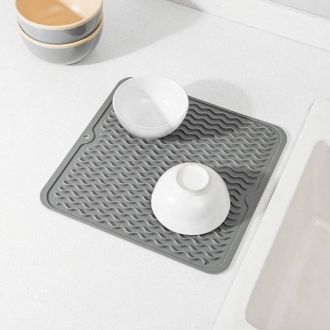 MicoYang Silicone Dish Drying Mat for Multiple Usage,Easy clean,Eco-friendly,Heat-resistant Silicone Mat for Kitchen Counter or Sink,Refrigerator or Drawer liner Grey M 12 inches x 12 inches - Image 7