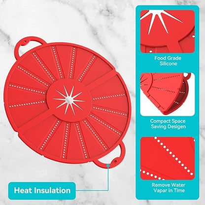 Silicone Splatter Screen for Frying Pan, Foldable Splash Guard, Multi-Use Grease Splatter Guard,Heat-Resistant Trivet Mat, 12" Non-Stick Oil Splatter Guard, Dishwasher Safe, BPA Free-red - Image 3