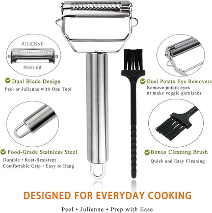 Sunkuka Potato Apple Vegetable Peeler Julienne Peeler for Kitchen - 3 in 1 Y Peeler for Fruit Veggie Carrot Cucumber Zucchini, Sharp Stainless Steel Peeler with Cleaning Brush - Image 6