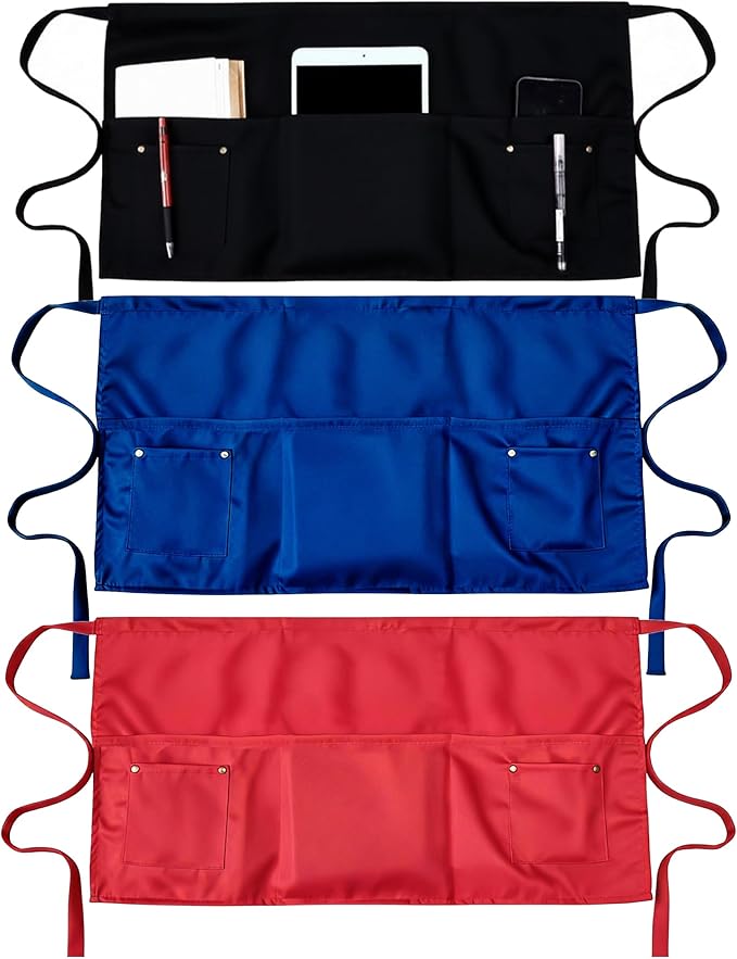 TiwerlfeServer Waist Aprons with 5 Pockets - 11.5 Inch Waterdrop & Oil Resistant Waitress Waiter Half Apron