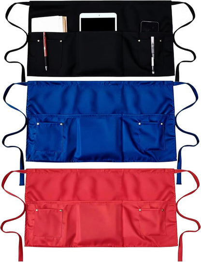 TiwerlfeServer Waist Aprons with 5 Pockets - 11.5 Inch Waterdrop & Oil Resistant Waitress Waiter Half Apron