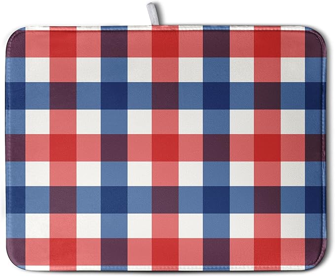 4th of July Dish Drying Mat Patriotic Buffalo Plaid Drying Mats for Kitchen Counter Absorbent Microfiber Dish Drainer Pad Independence Memorial Day Dish Draining Mat 18x24 Inch by Kwlegh