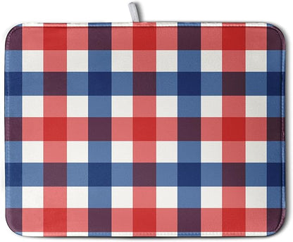 4th of July Dish Drying Mat Patriotic Buffalo Plaid Drying Mats for Kitchen Counter Absorbent Microfiber Dish Drainer Pad Independence Memorial Day Dish Draining Mat 18x24 Inch by Kwlegh