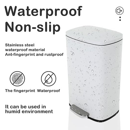 50 Liter Kitchen Trash Can with Lid, Stainless Steel 13 Gallon Trash Can with Foot Pedal and Plastic Inner Bucket, Fingerprint-Resistant Soft Close Lid Garbage Can, Odor Proof and Hygienic, White - Image 5