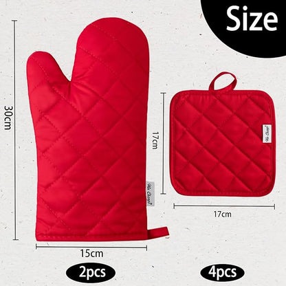 Oven Mitts and Pot Holders Sets,6 Pcs Oven Mitts and Potholders with Recycled Cotton High Heat Resistant Extra Thick Long Oven Mitts for Cooking(Red) - Image 4