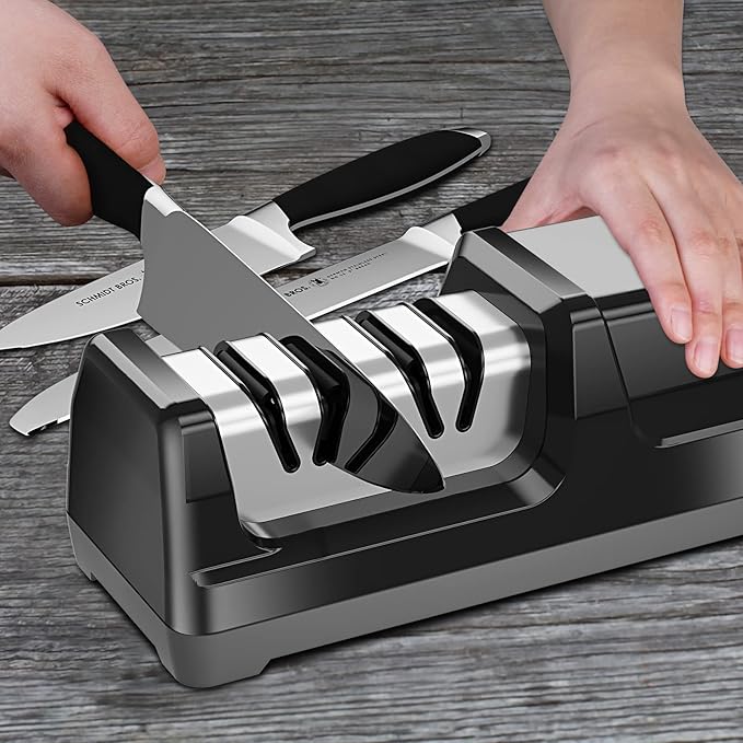 Enutogo Knife Sharpener, Professional 2-Stages Eleltric Knife Sharpeners with Diamond Abrasives for 20-Degree Straight Edge, Knife Sharpener for Kitchen Knives with Sharpening and Polishing - Image 5