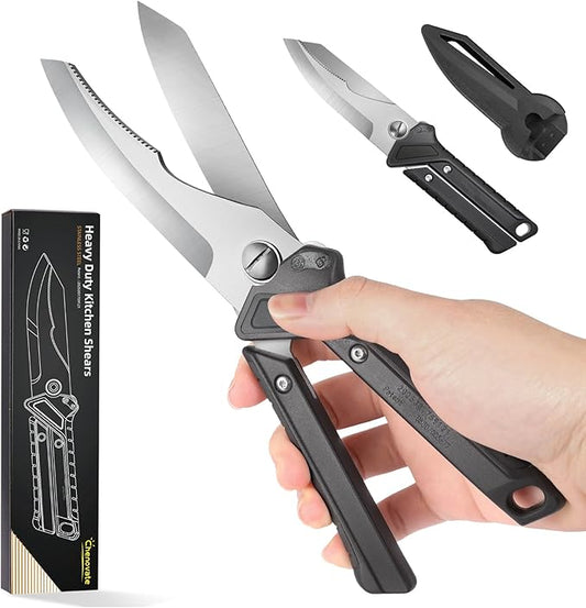 Chenovate® Heavy Duty Kitchen Scissors,Kitchen Shears with Knife & Scissor Switch Lock,Food Scissors Fit for Poultry Bones,Turkey,Meat Cutting,Veggies,Fish,Pizza(black)