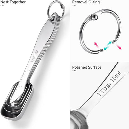 U-Taste Narrow Square Measuring Spoons: 18/8 Stainless Steel Kitchen Measure Teaspoon Tablespoon with Leveler, Polygon Rectangular Metal Jar Scoop for Baking Cooking, Coffee, Spice, Powder (Set of 7) - Image 6