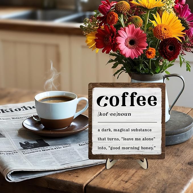 Coffee Bar Sign Plaque for Coffee Bar Station, Vintage Wooden Java Sign Decor for Kitchen,Farmhouse Cafe,Fun Gifts for Friends,Dad,Mom 5.9x5.9inch - Image 6