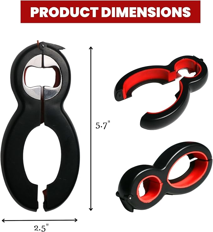 Performore 6 in One Opener - Multi Opener Kitchen Tool - Compact Jar Opener - Bottle and Jar Openers for Seniors - Grip to Open Jars and Bottles