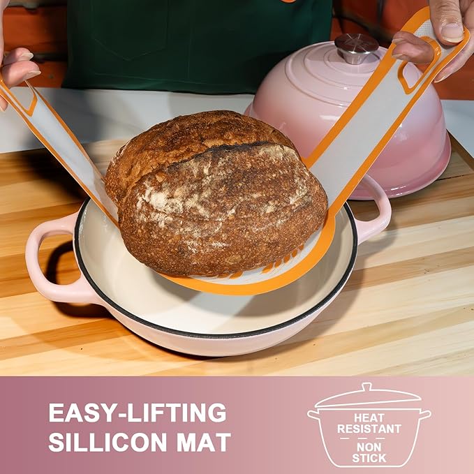 AHJ 6QT Dutch Oven For Bread Baking, Enameled Cast Iron Dutch Oven Pot with Lid, Multi-Functional Bread pan, Sourdough Baking Supplies with Proofing Basket, Cast Iron Bread Oven, Silicone Sling & Gloves. - Image 5