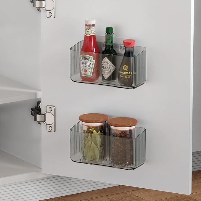 MaraFansie 2 Pack Plastic Lid Organizers - Inside Cabinet for Kitchen, No Drilling Wall Mount Container Holders for Tupperware, Food Storage, Clear Gray - Image 3