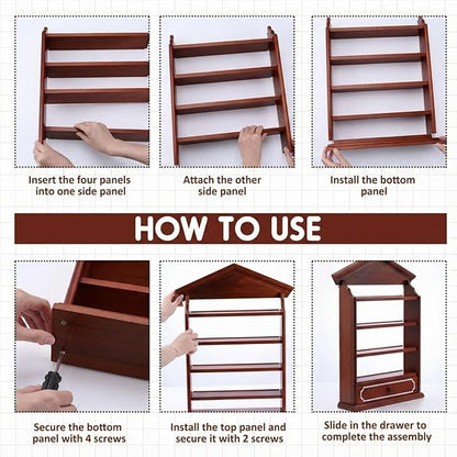 Chunful Vintage Spice Jar Wooden Rack with 4 Shelves and Drawer Hanging Spice Rack Wall Mounting Kitchen Storage Village Style Display Shelf for 24 Jars, Shelf Only(Classic)
