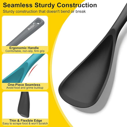 Beijiyi 3 Pack Silicone Cooking Spoons, 12.6 In Multifunction Spatula Spoon for Nonstick Cookware, BPA-Free Kitchen Utensils, Great for Cooking, Serving, Mixing, Multicolor (Black/Blue/Grey)