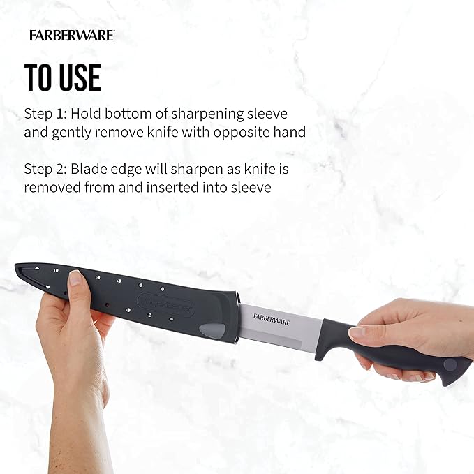 Farberware Edgekeeper 8-Inch Slicing Knife with Self-Sharpening Blade Cover, High Carbon-Stainless Steel Kitchen Knife with Ergonomic Handle, Razor-Sharp Knife, Black - Image 5
