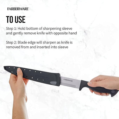Farberware Edgekeeper 8-Inch Slicing Knife with Self-Sharpening Blade Cover, High Carbon-Stainless Steel Kitchen Knife with Ergonomic Handle, Razor-Sharp Knife, Black - Image 5