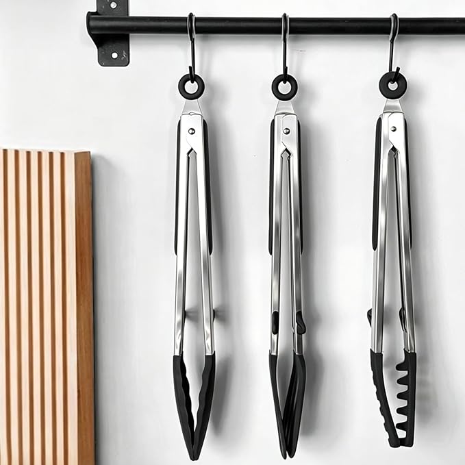 Tongs for Cooking, 12" Kitchen Tongs with Silicone Tips, Food Grade Serving Tongs Set of 3, Black - Image 6