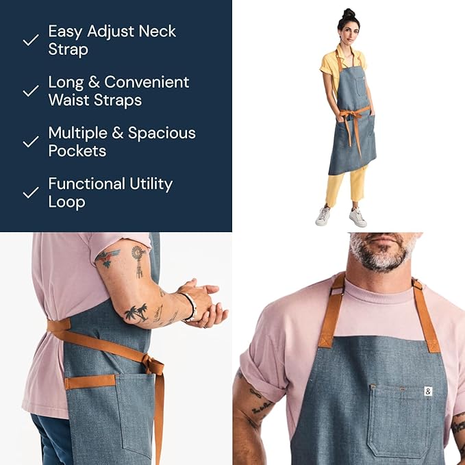 hedley & bennett Essential Apron - Professional Chef Apron with Pockets & Adjustable Bib Strap for Cooking & Grilling