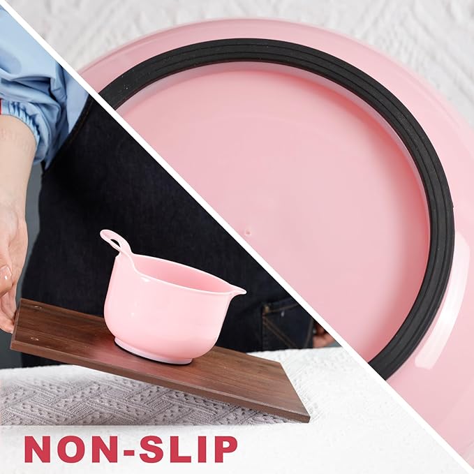 BoxedHome 4 Pack Nesting Mixing Bowl with Pour Spout and Handle, BPA free Microwave & Dishwasher Safe(Pink Gradient, 4 Pack with Handle) - Image 6