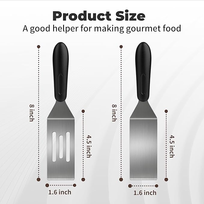 Stainless Steel Spatula Set,Mini Serving Spatula for Kitchen Use,Metal Spatula for Cooking with Heat Resistant Handle,Metal Spatulas for kitchen use for Pancakes、Lasagna、Brownies、Cake and Cookie (2PC) - Image 2