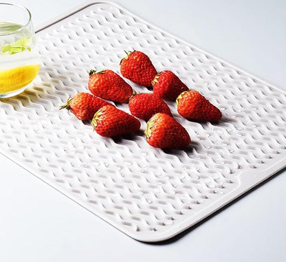 Large 17" x 14" Silicone Dish Drying Mat for Kitchen Counter, Easy clean, Quick Dry, Heat-resistant Dish Drainer Mat for Sink,Refrigerator or Drawer liner (Food Grade Silicone-White) - Image 3