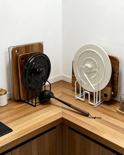 SUNFICON Cutting Board Rack Chopping Board Organizer Stand Holder Kitchen Countertop Pots Pan Lids Rack Organizer Flat Steel 4.92 x 5.7 x 8.47 in. Black - Image 6