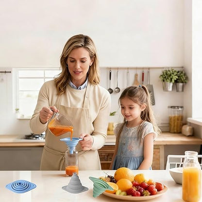 Kitchen Funnel Set 3 Pack, Collapsible Silicone Funnel for Kitchen Use, Small Funnels for Filling Bottle, Transfer Liquid, Oil and Powder, Food Grade Silicone Filter with a Brush - Image 5