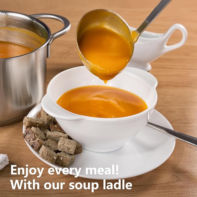 Professional Stainless Steel Soup Ladle, 10.5" Comfort Grid, Long Ergonomic Handle, Durable Kitchen Utensil for Cooking, Stirring, Serving Soups, Heavy-Duty Metal, Dishwasher Safe
