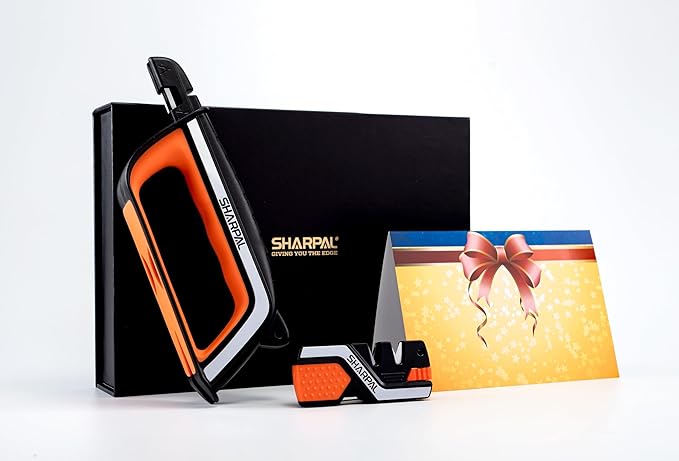 SHARPAL Pocket Knife Sharpener & Garden Tool Sharpener, Sharpening Straight and Serrated Knives, Lawn Mower Blade, Axe, Pruners, Shears, Scissors, Combo Gift Pack w/Greeting Card by SHARPAL