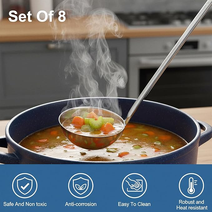 8pcs Stainless Steel Soup Ladle for Serving with Long Handles Sturdy Soup Ladle Portion Control Serving Spoons Cooking Servings Ladles for Cooking Stirring Sauce Kitchen Home Accessories Restaurant - Image 5