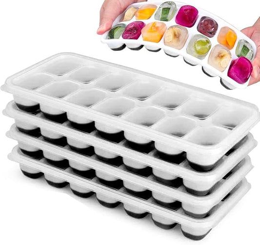 Set of 4 Stackable Silicone Ice Cube Trays with Removable Lids - Flexible, Spill-Resistant, Dishwasher Safe (Black) by VIGORPATH