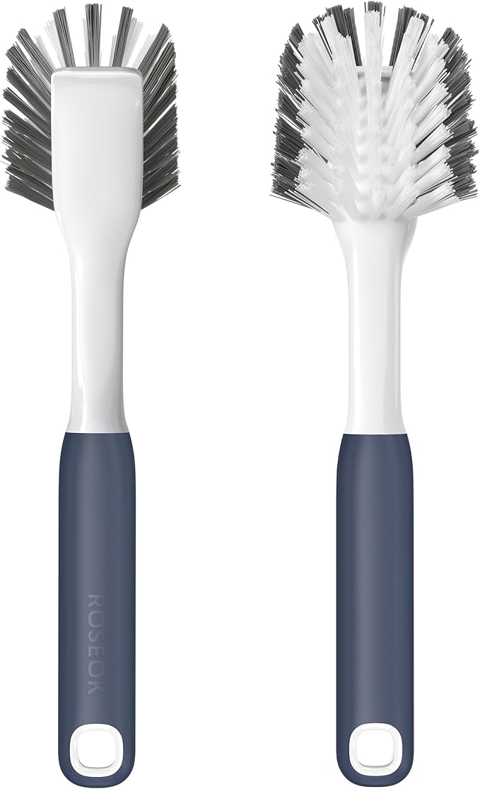 ROSEOK Dish Brush with Built-in Scraper,Kitchen Scrub Brush for Cleaning Dishes,Pots,Non-Stick Pans and Sinks,Navy Blue,2 Pack by ROSEOK