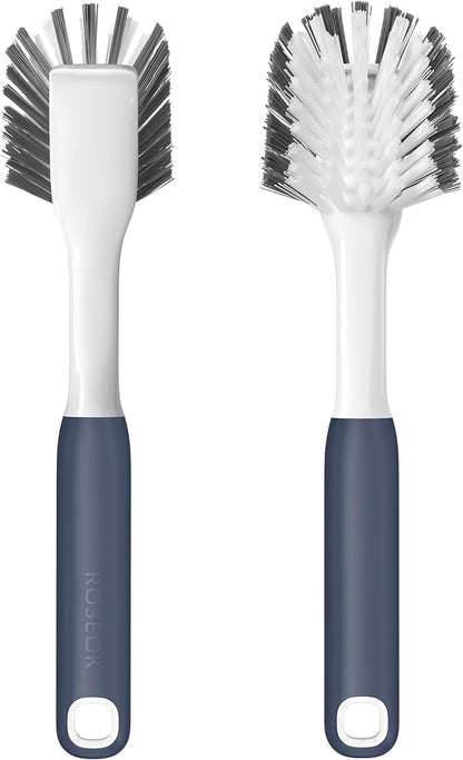 ROSEOK Dish Brush with Built-in Scraper,Kitchen Scrub Brush for Cleaning Dishes,Pots,Non-Stick Pans and Sinks,Navy Blue,2 Pack by ROSEOK