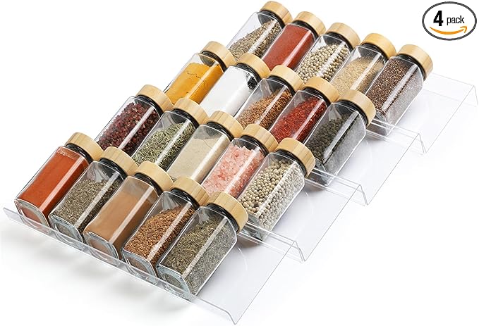 Suneerplay Spice Drawer Organizer 4 Tier, Acrylic Seasoning Organizer Rack, Clear Spice Rack Tray, Kitchen Seasoning Jars Drawers Insert (Jars Not Included/Expandable From 13" to 26") by Suneerplay