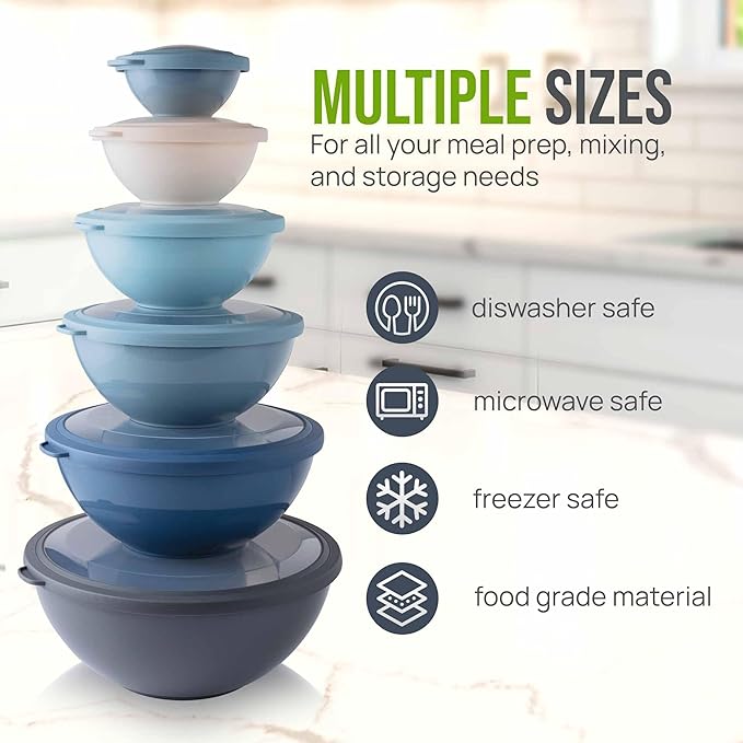 Zulay Kitchen 12 Piece Plastic Mixing Bowls with Leak-Proof Lids Set - Microwave and Freezer Safe Kitchen Mixing Bowls for Preparing, Serving and Storing - Large Nesting Bowls (Twilight Ombre) - Image 3